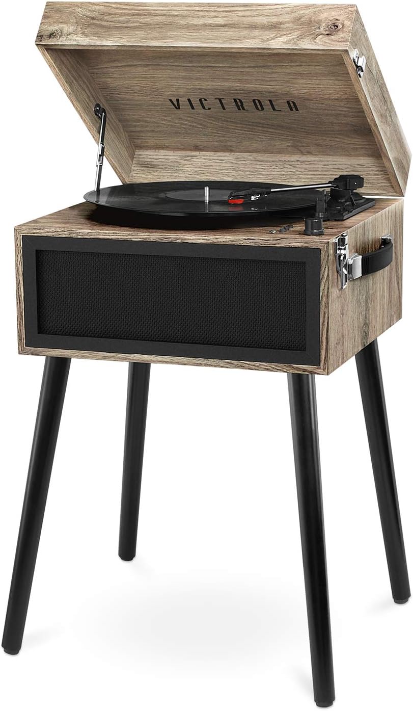 5 in 1 Record Player Stand Bluetooth USB FM Oatmeal