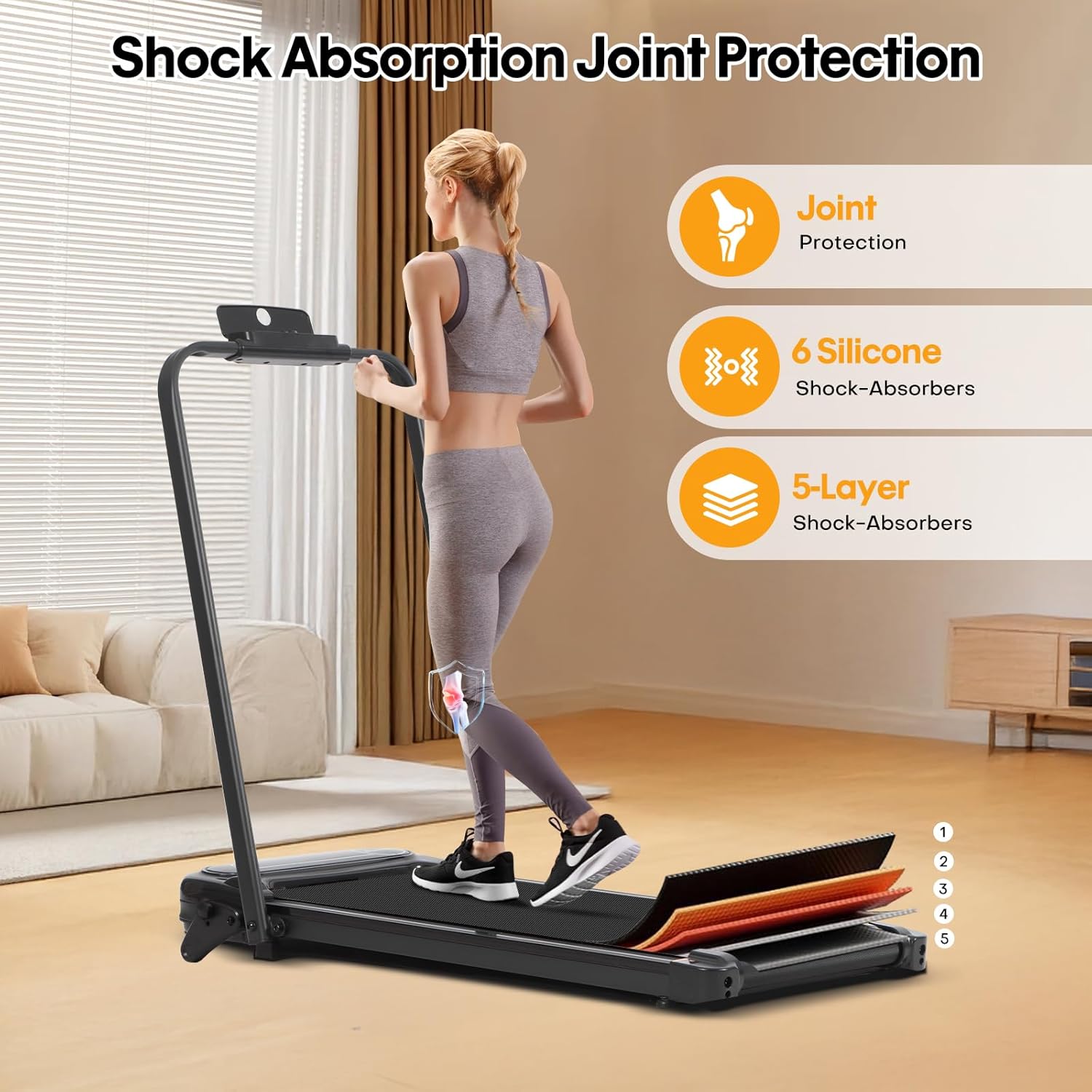 Folding Incline Treadmill Walking Pad Under Desk Running Machine