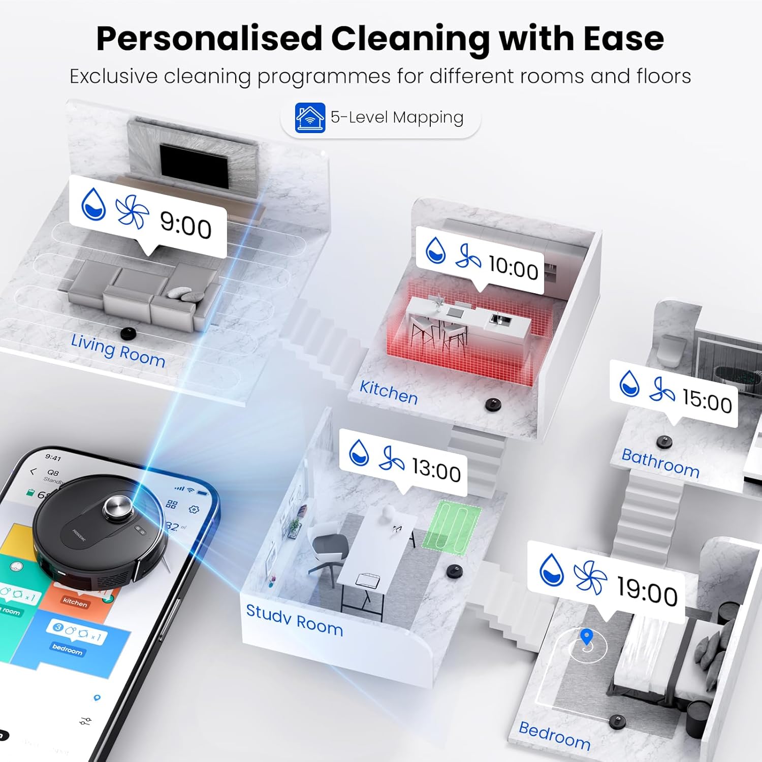 Robot Vacuum Mop 6000Pa LiDAR Mapping WiFi App Pet Hair Clean