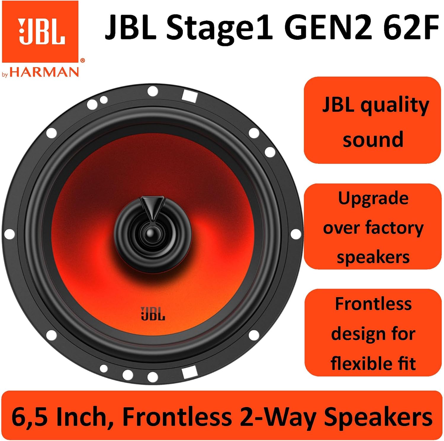 6.5 Inch Car Speakers 220W 2 Way Coaxial OEM Replacement Pair