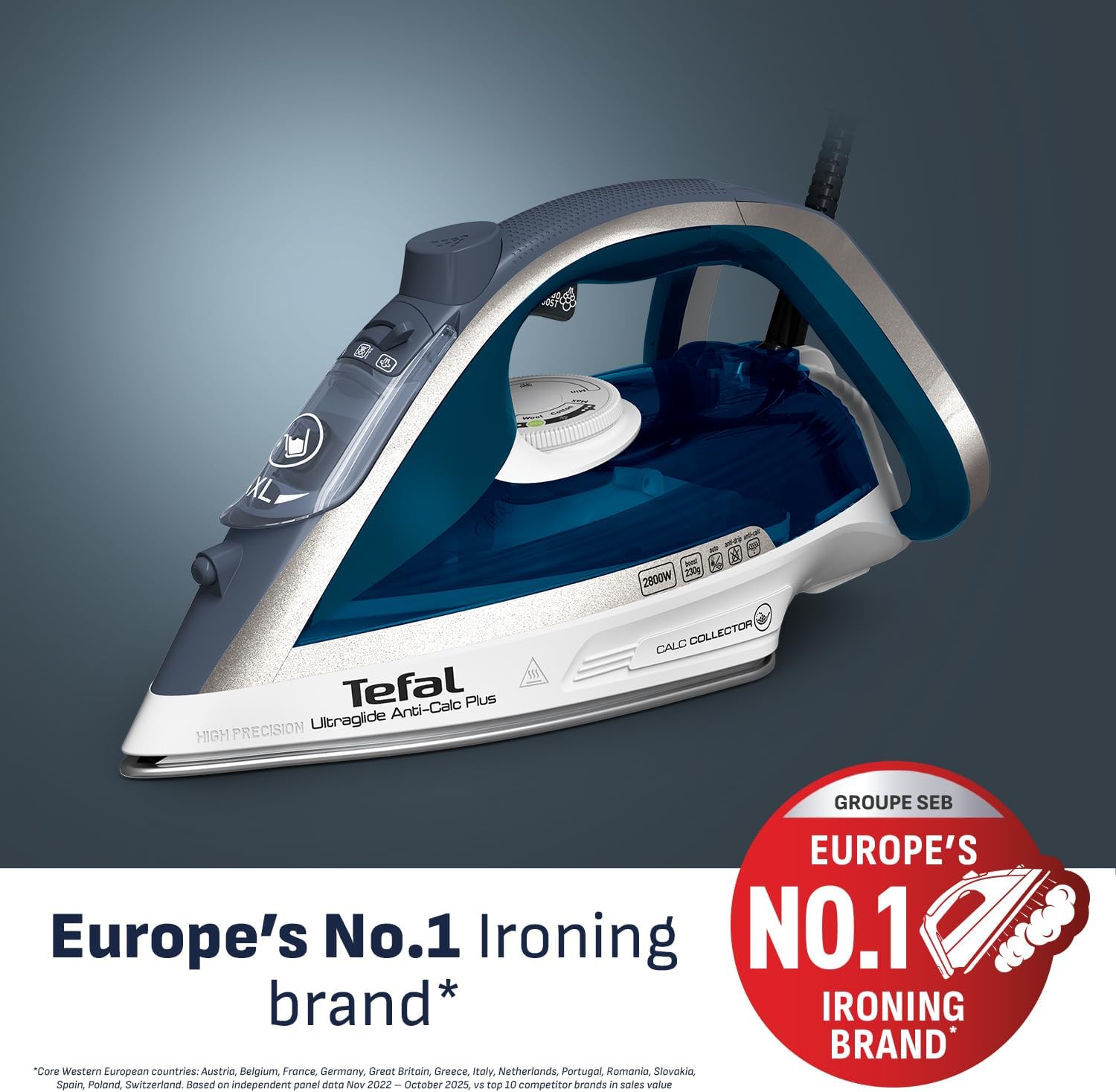 2800W Steam Iron 230g Steam Boost Durilium Soleplate Auto Off