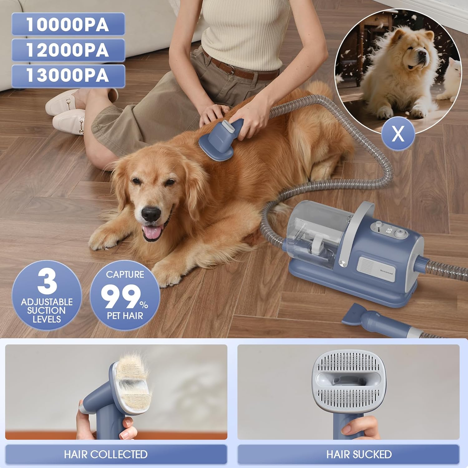 Dog Grooming Vacuum Dryer 7 in 1 Clipper Kit Blue Grey
