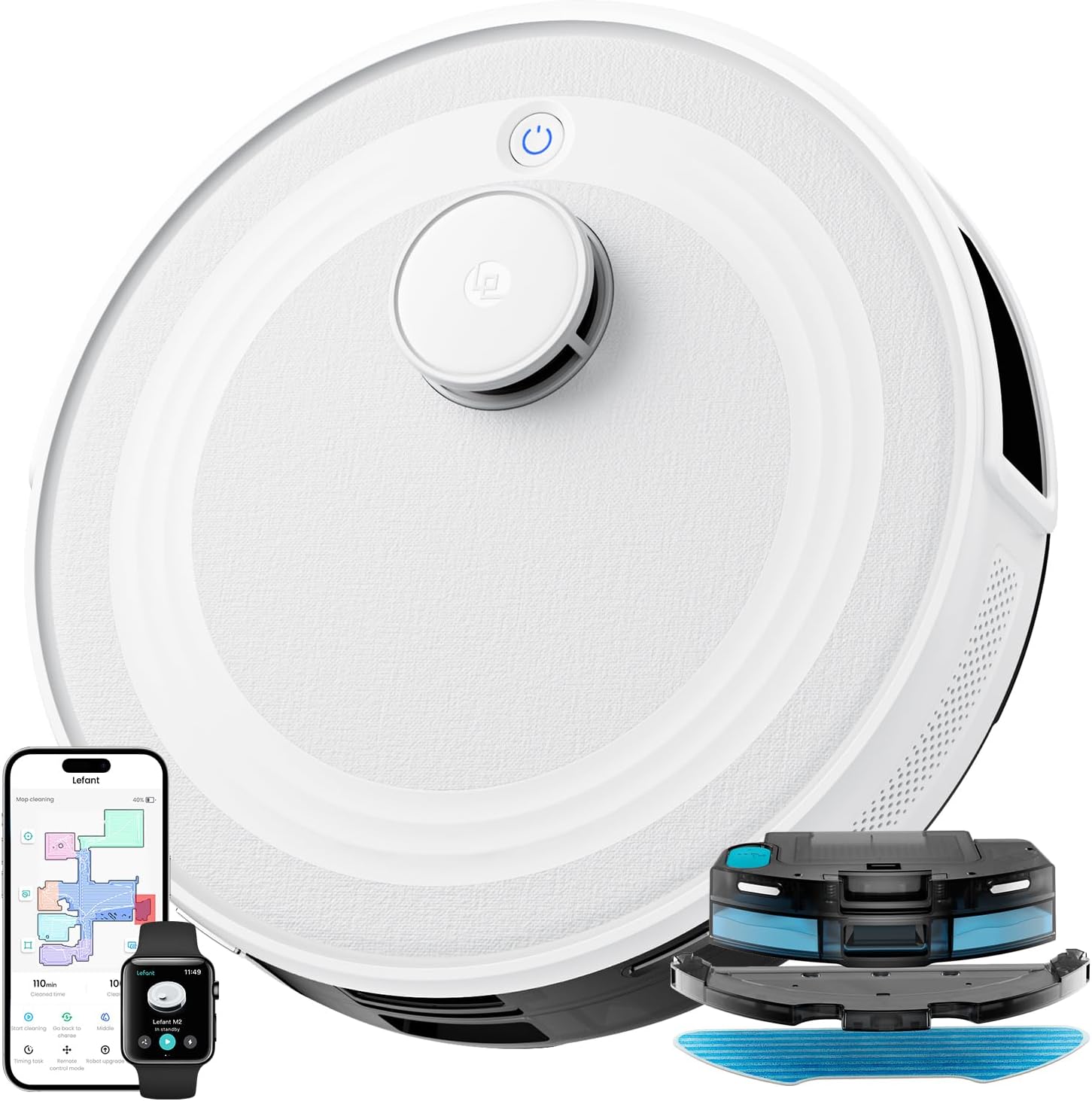 Robot Vacuum Mop 6000Pa LiDAR Mapping App Control Pet Hair