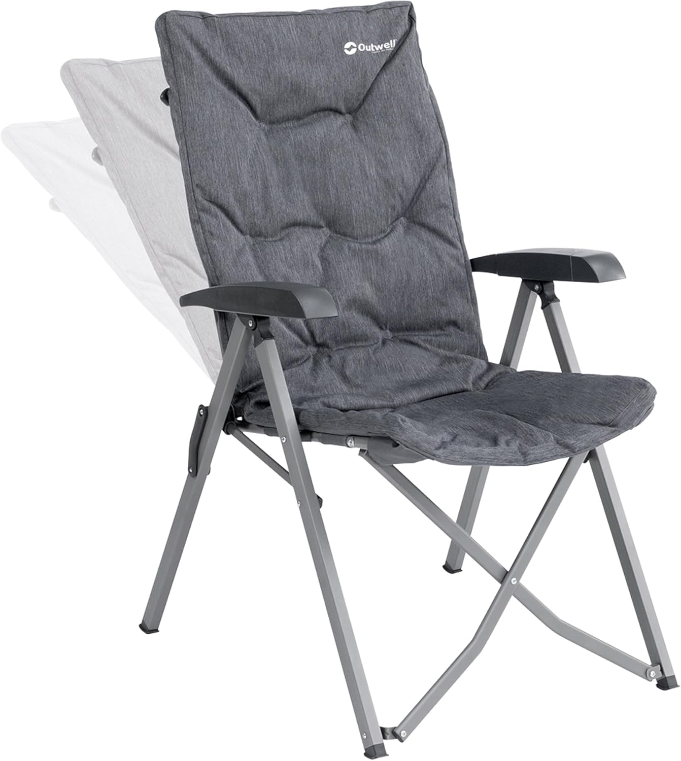 High Back Reclining Camping Chair 4 Position Padded Grey