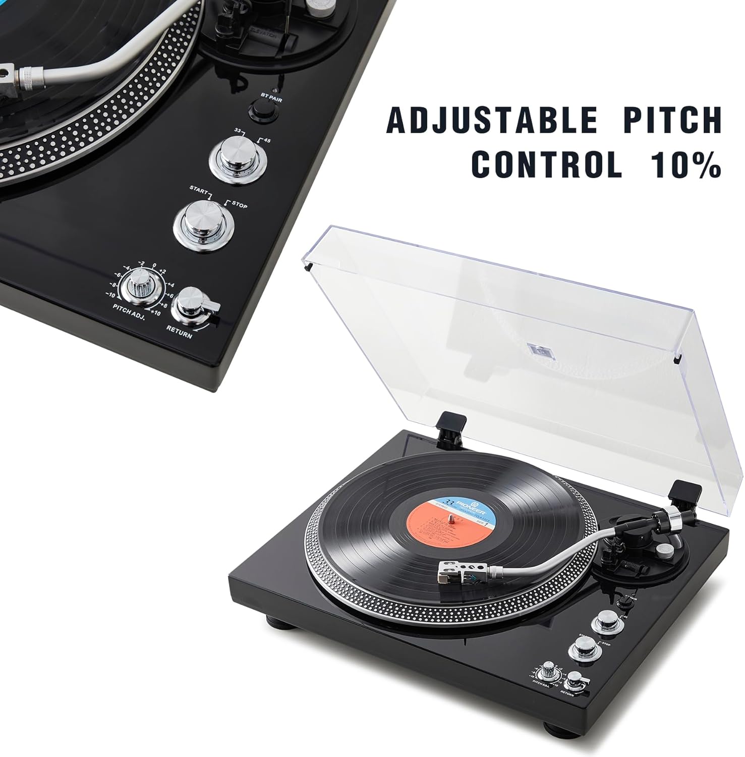 Hi-Fi Belt-Drive Turntable with Premium Cartridge, 33/45 RPM, Auto-Return