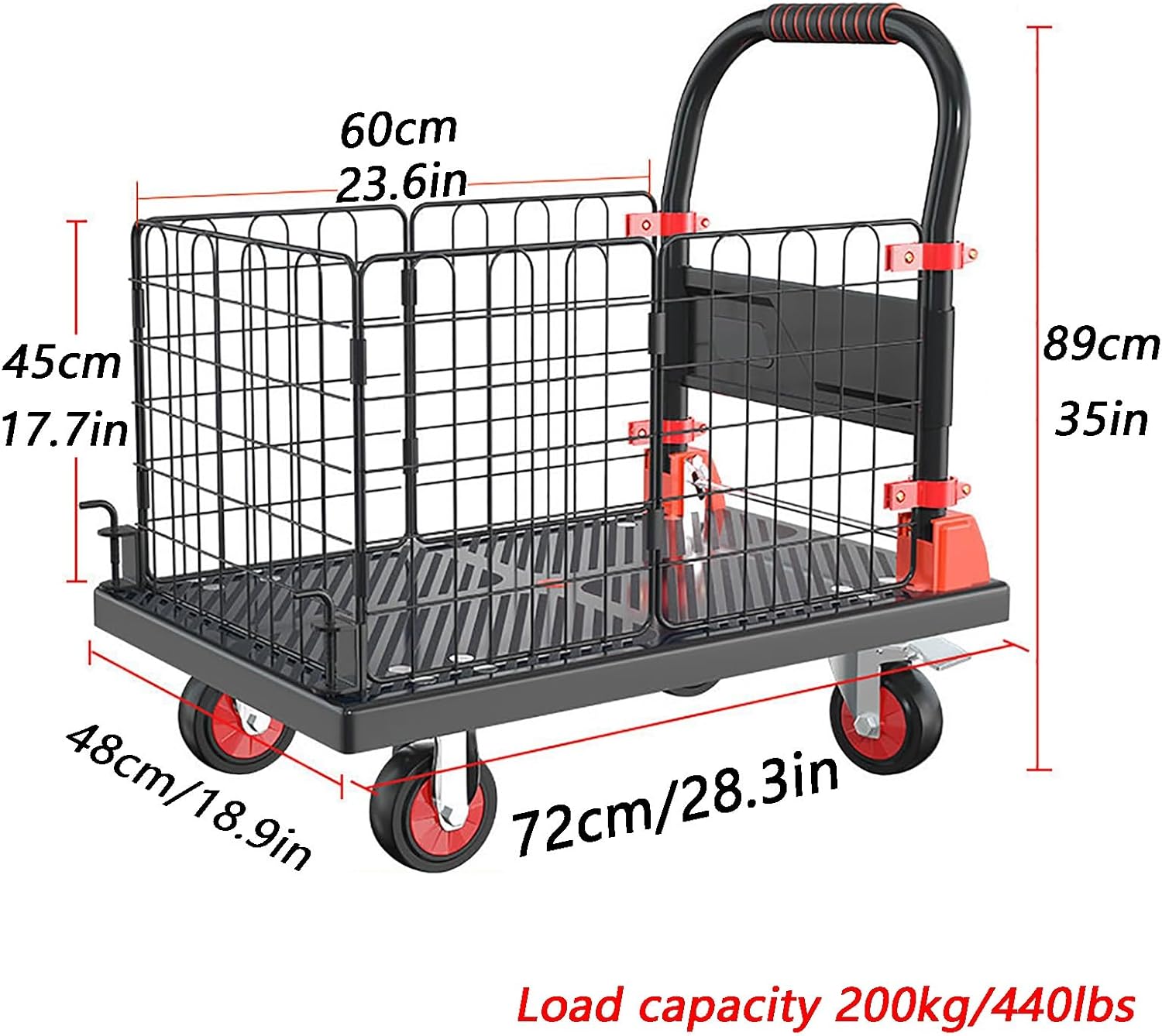 Foldable Platform Truck Cart Removable Fence Brake Wheels