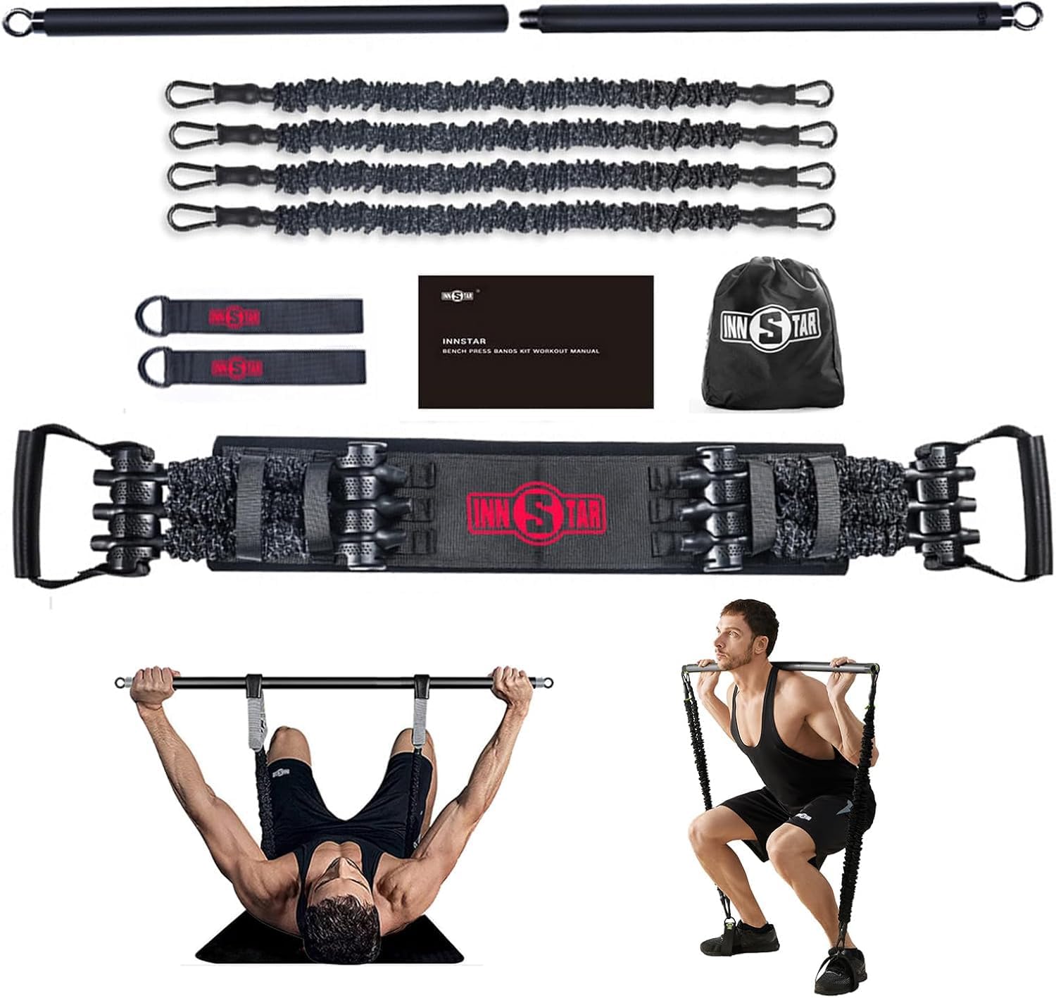 Portable Home Gym Resistance Band Set Workout Bar Squat Bench Kit
