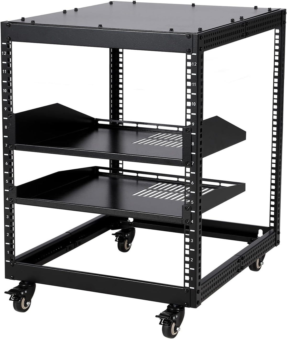 12U Adjustable Open Frame Server Rack with Wheels