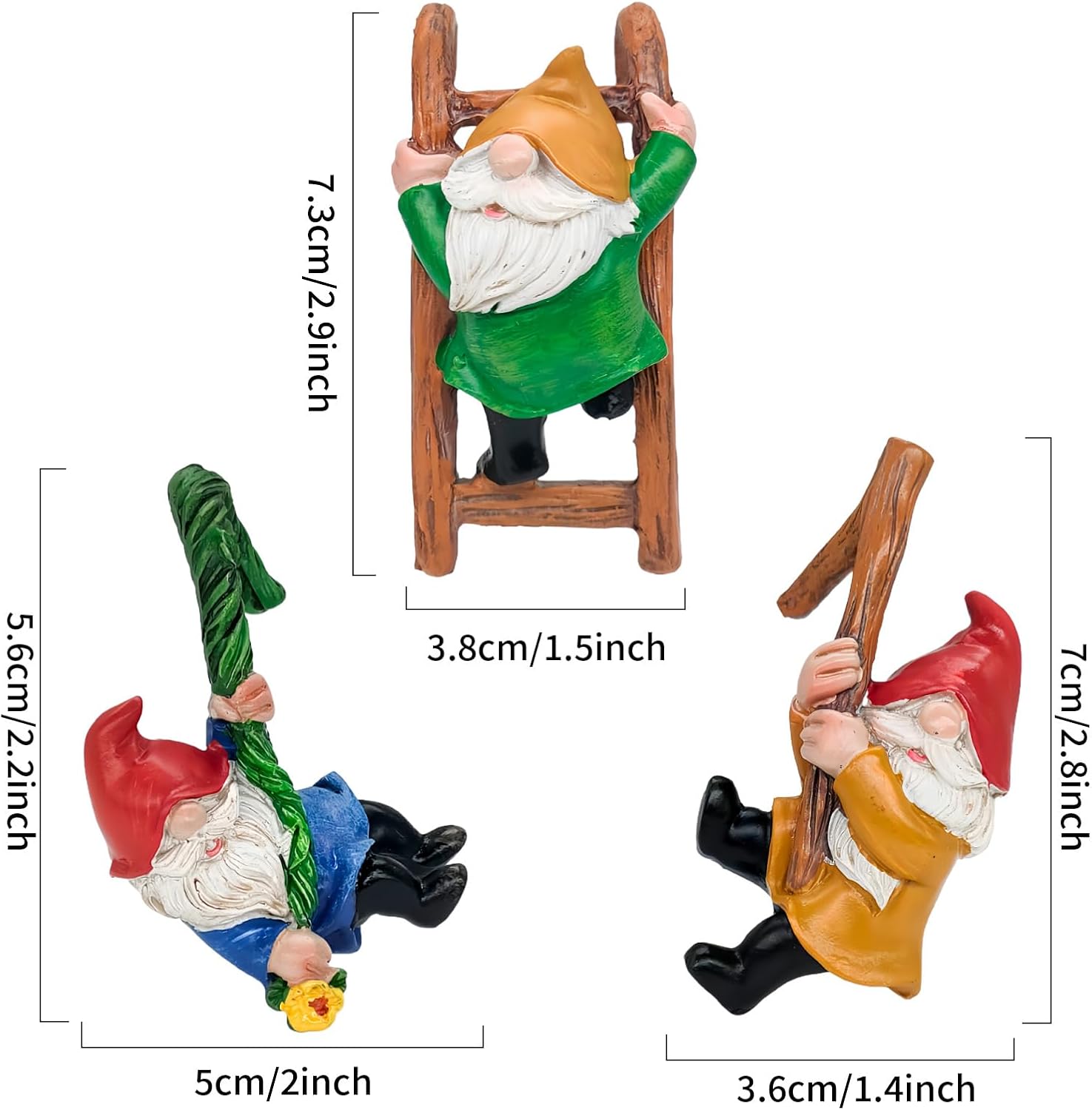 3Pcs Climbing Garden Gnomes Resin Tree Hugger Flower Pot Decor