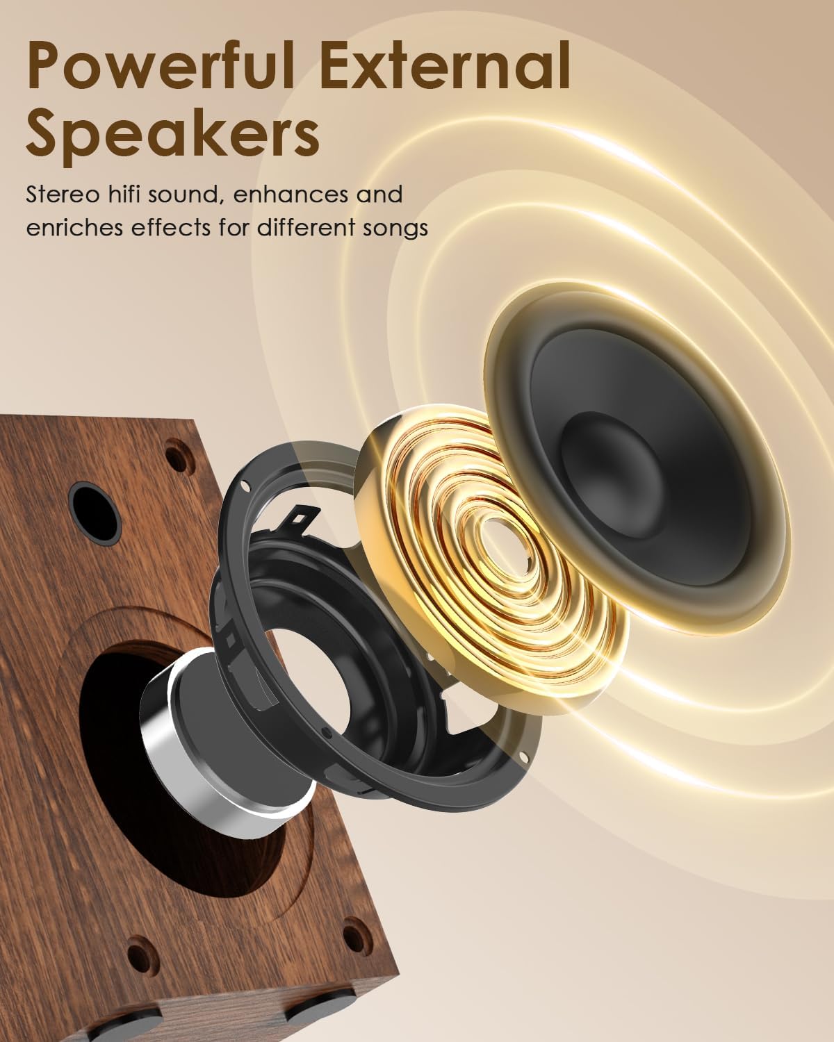 Walnut Vinyl Record Player With Dual Stereo Speakers