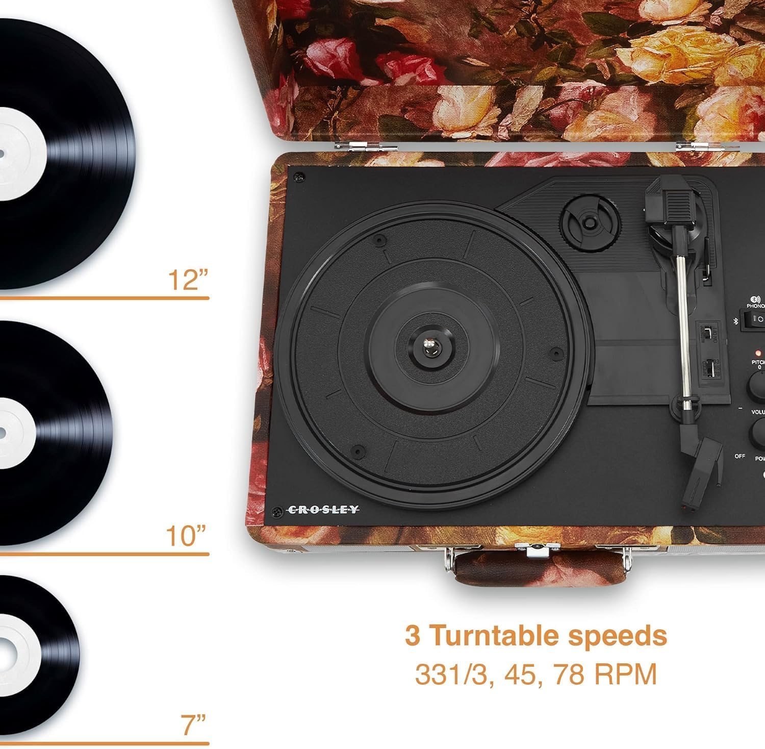 Portable 3-Speed Bluetooth Vinyl Record Player with Stereo Speakers & AUX