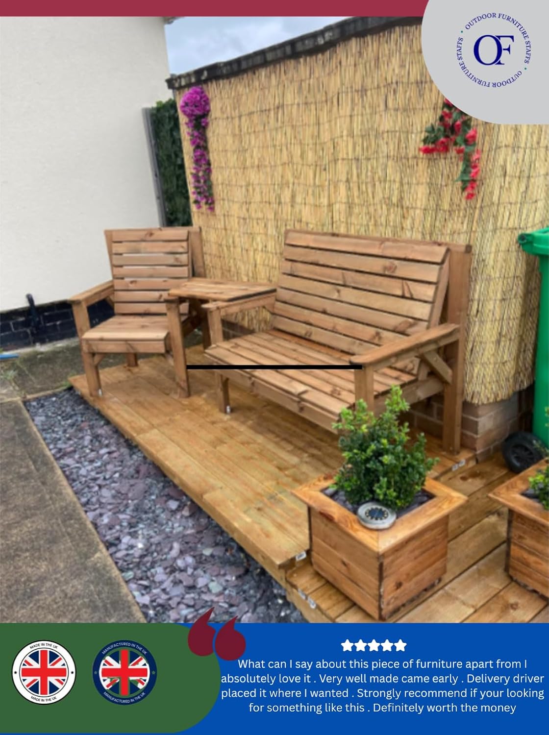 Wooden Garden Furniture Set Bench Chair with Tray Patio Seat