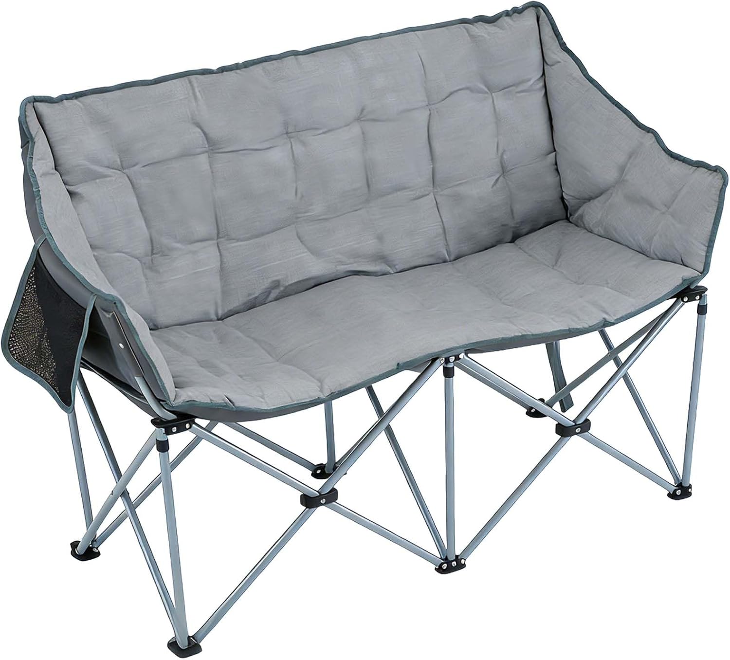 Double Camping Chair 2 Seater Padded Folding Sofa Grey