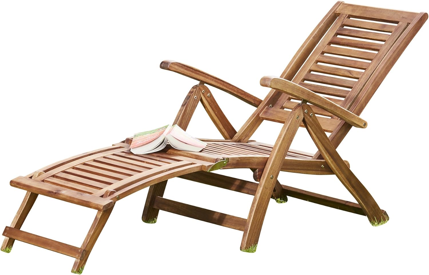 Acacia Hardwood Steamer Deck Chair Folding Recliner Brown