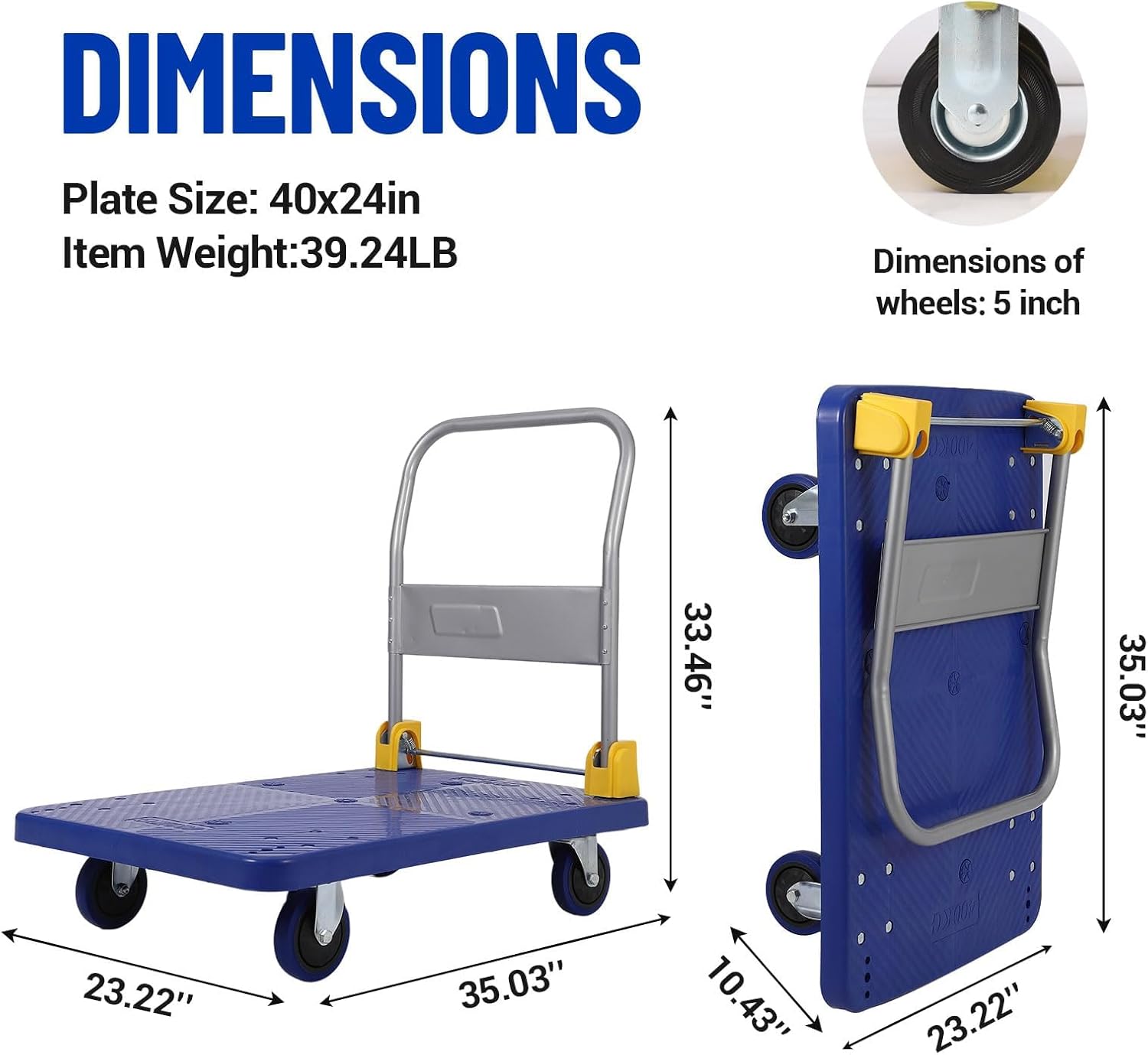 600KG Heavy Duty Platform Truck Folding Flatbed Trolley