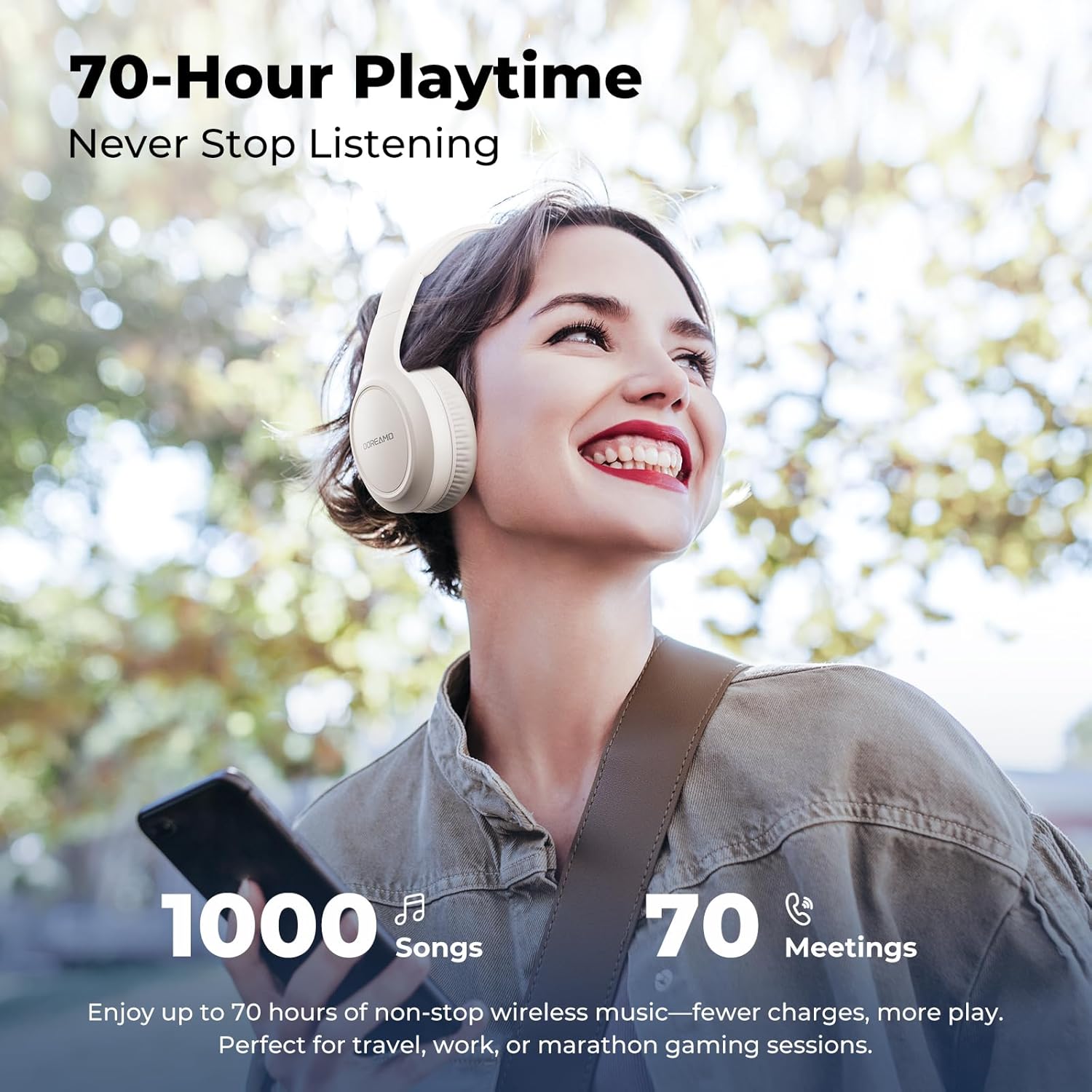 Wireless Bluetooth Over Ear Headphones 70Hr Battery Deep Bass White