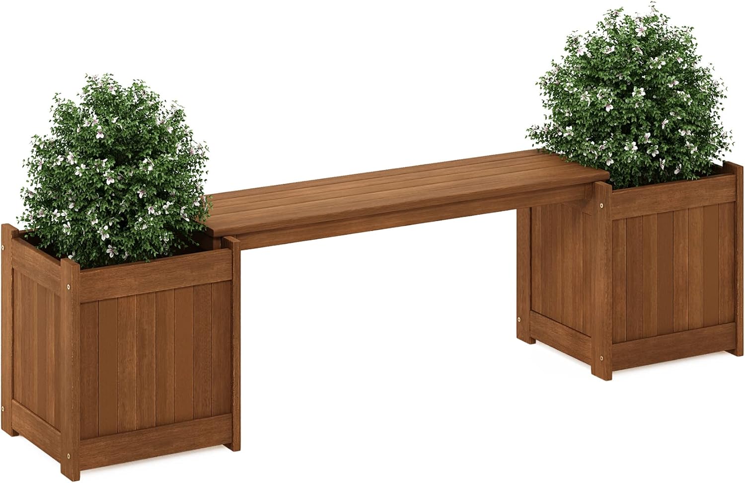 Wood Planter Box with Bench Teak Oil Treated Garden Patio Seat