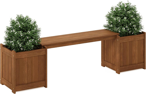 Wood Planter Box with Bench Teak Oil Treated Garden Patio Seat