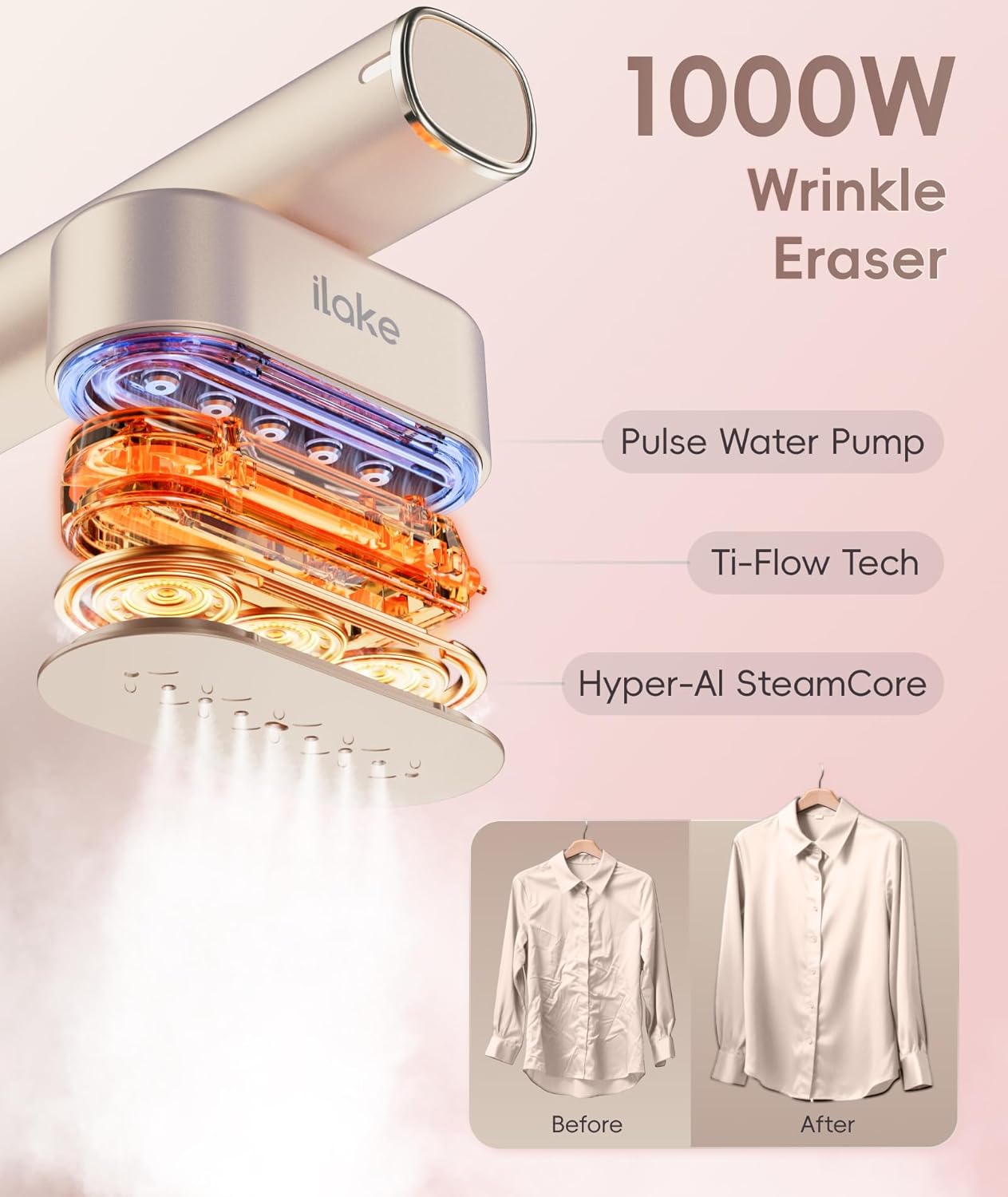 Travel Garment Steamer Dual Voltage 1000W Foldable Portable Iron