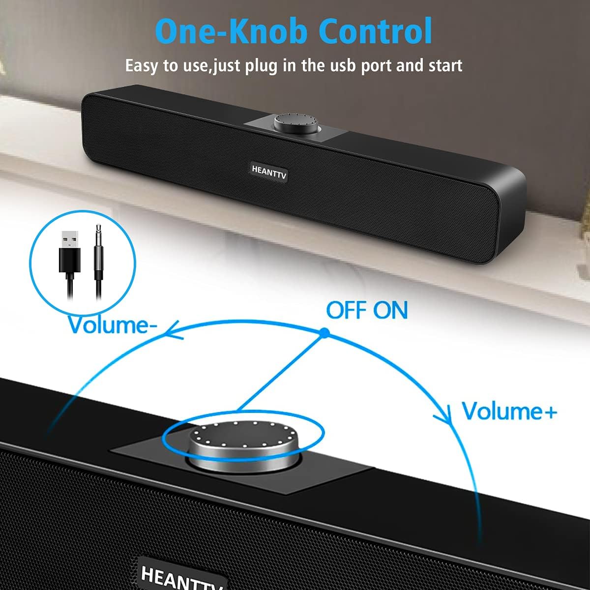 PC Soundbar Speakers USB Powered Stereo 3.5mm Desktop Audio
