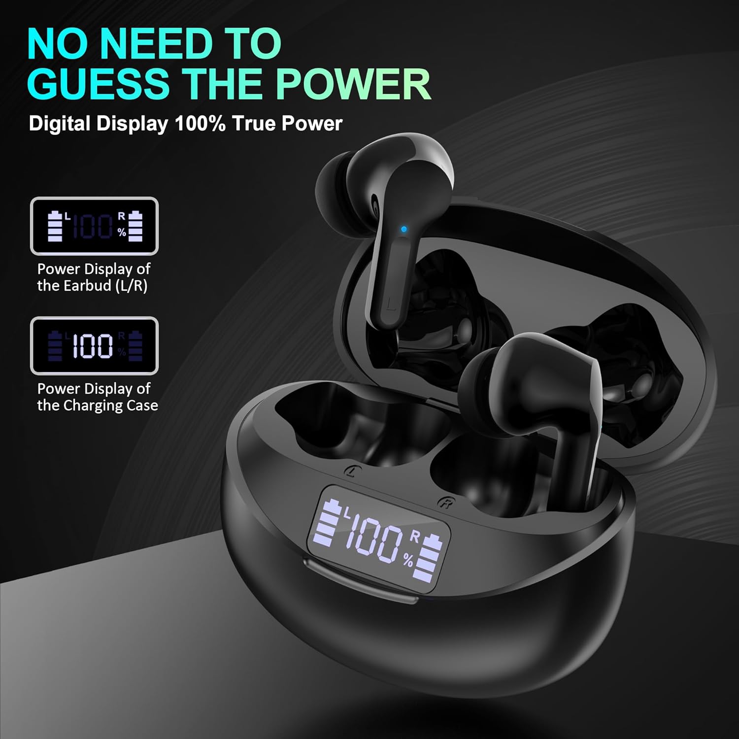 Bluetooth 5.3 Wireless Earbuds Deep Bass 35H LED Display Mic