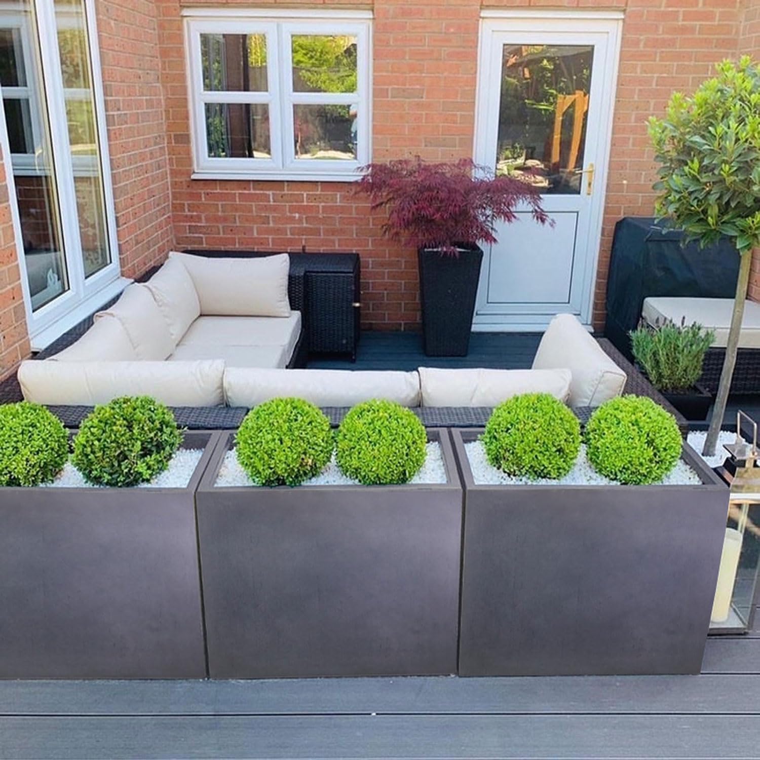 65cm Trough Planter Grey Stone Effect Garden Pot Rectangular