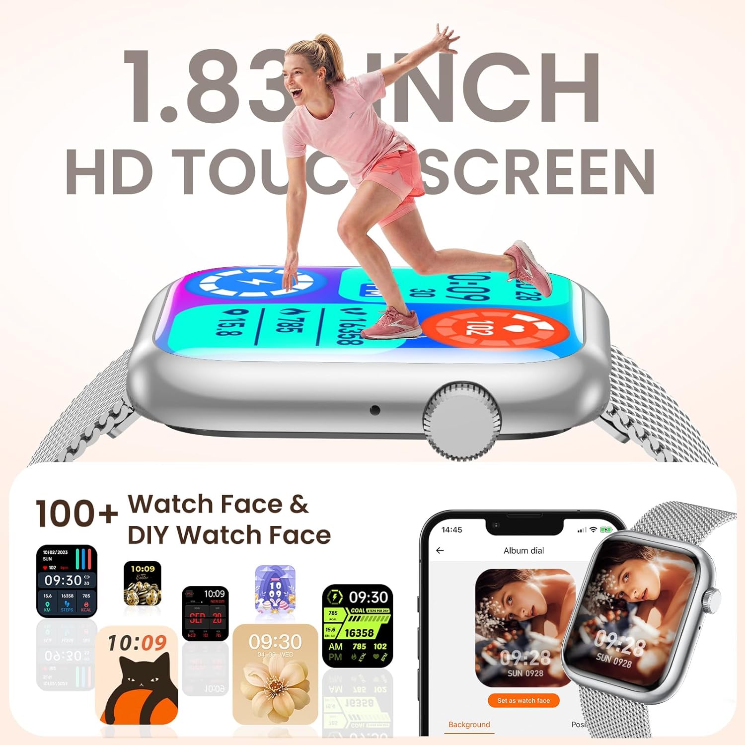 Women Smart Watch Fitness Tracker Call Heart Rate 3 Straps