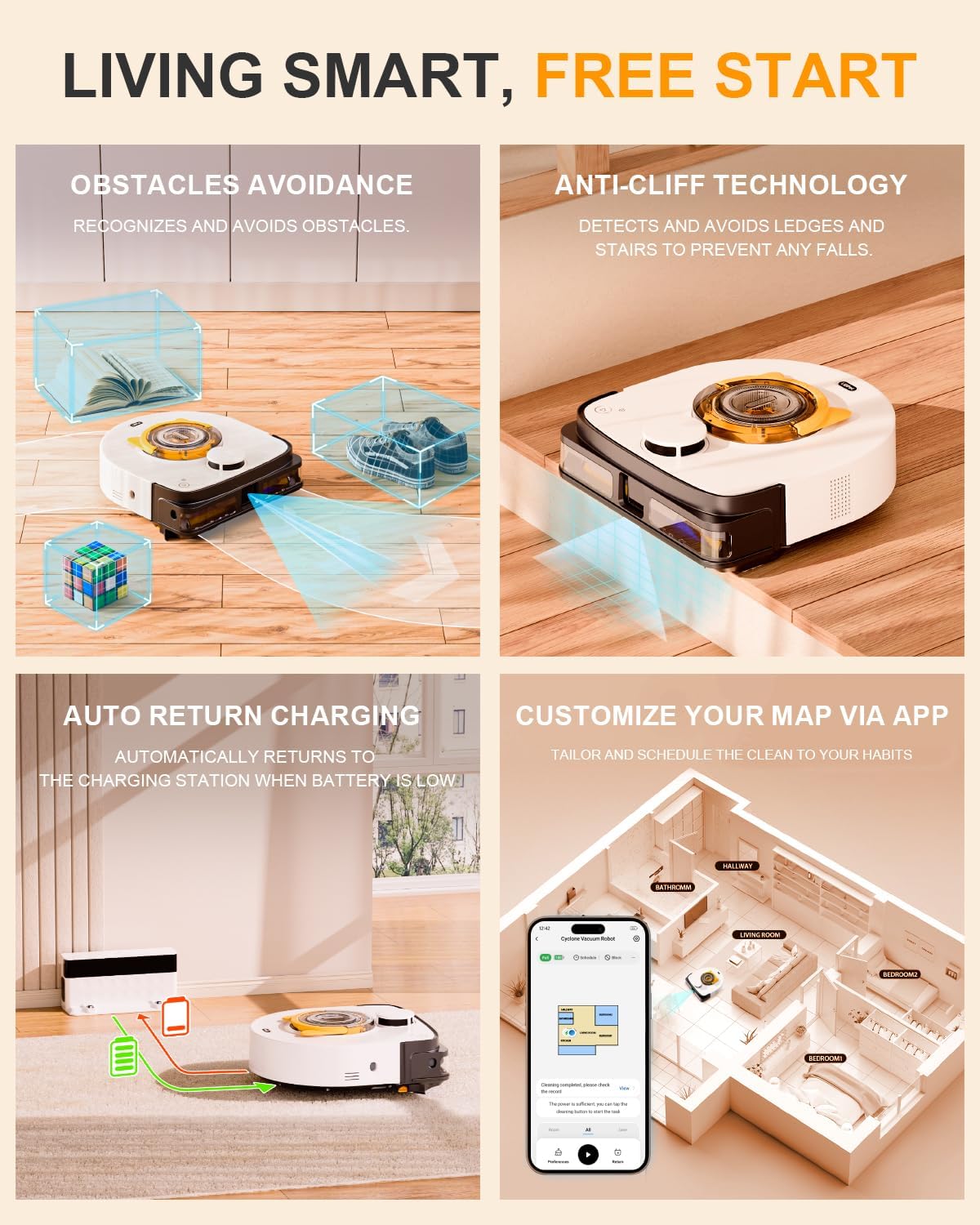 Robot Vacuum 22000Pa LiDAR Mapping Pet Hair WiFi App Auto Clean