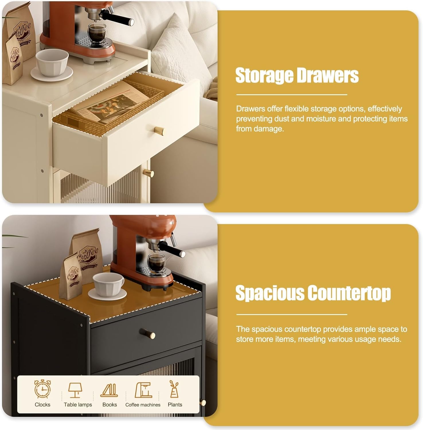 Robot Vacuum Storage Cabinet Bamboo Side Table Glass Door Drawer