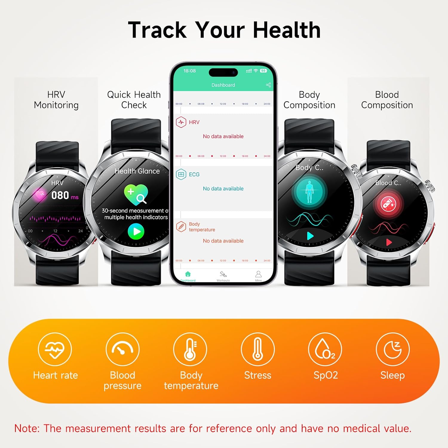 ECG Smart Watch Blood Pressure Call AMOLED SOS