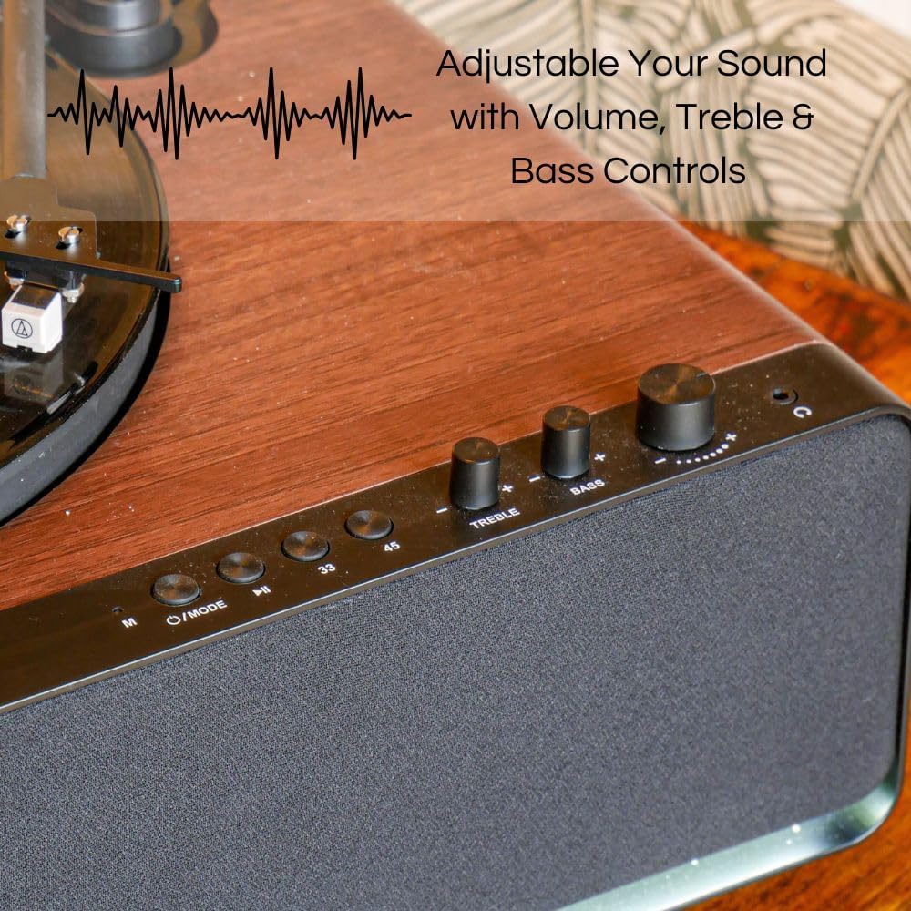 Walnut Record Player With 30W Speakers Bluetooth