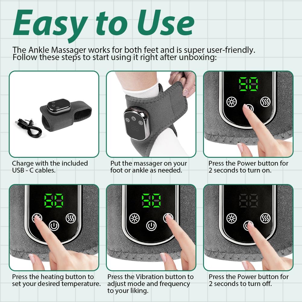 Heated Ankle Foot Massager 2PCS Cordless Wrap Vibration Brace