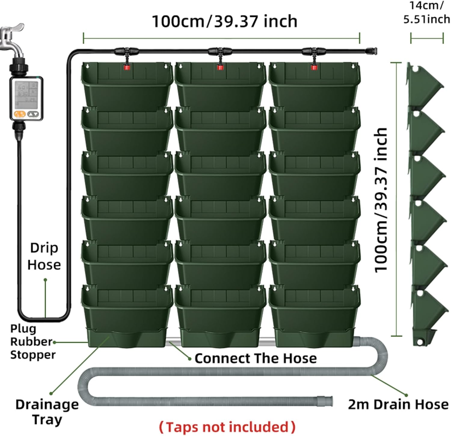 18 Pocket Vertical Wall Planter Self Watering Garden with Timer