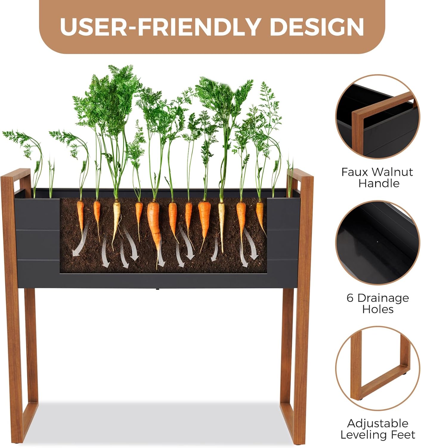 Tall Metal Raised Garden Planter 100cm Grey with Legs