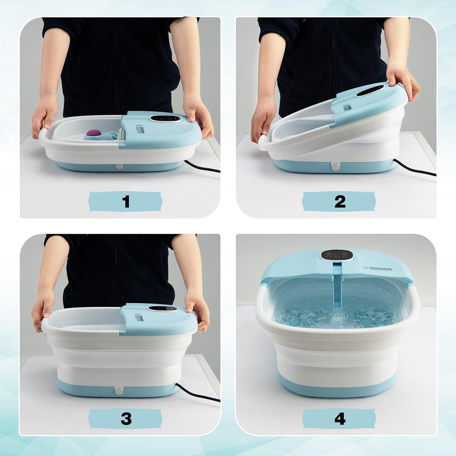 Electric Foldable Foot Spa Massager Heat Bubble Soak Roller