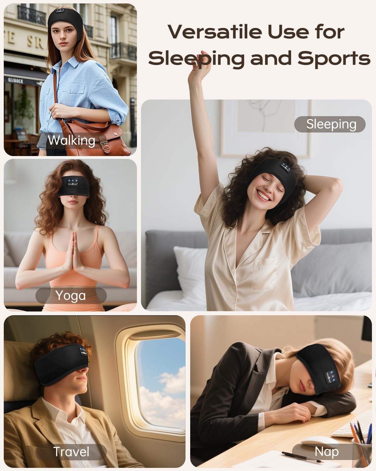 Sleep Headband Bluetooth Headphones Ultra Thin Speakers 16 Hour