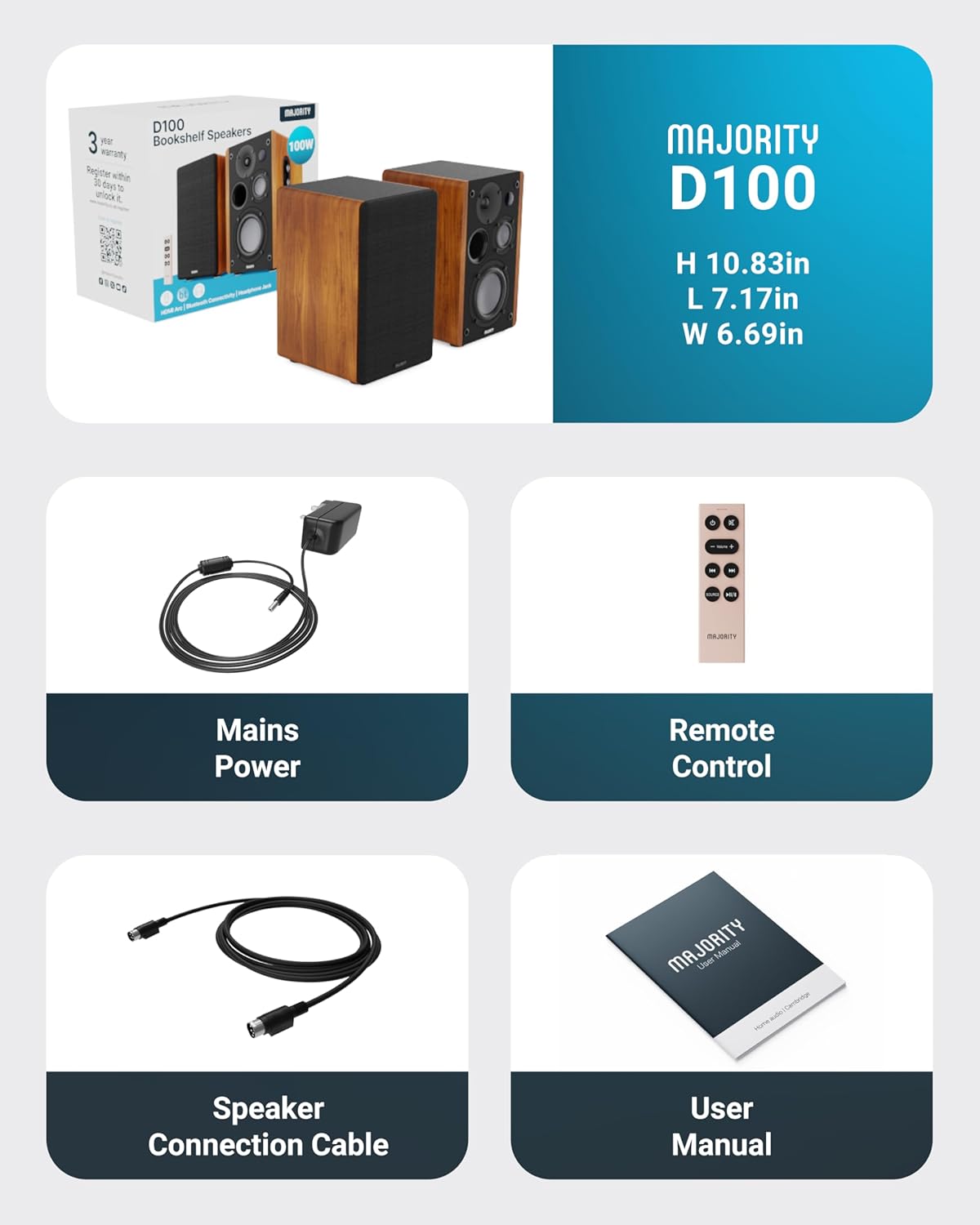 100W Bluetooth Bookshelf Speakers HiFi Studio Xtra Bass USB