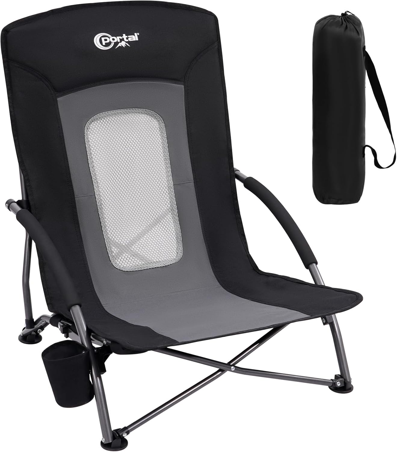 Low Beach Chair Folding Lightweight Seat with Cup Holder