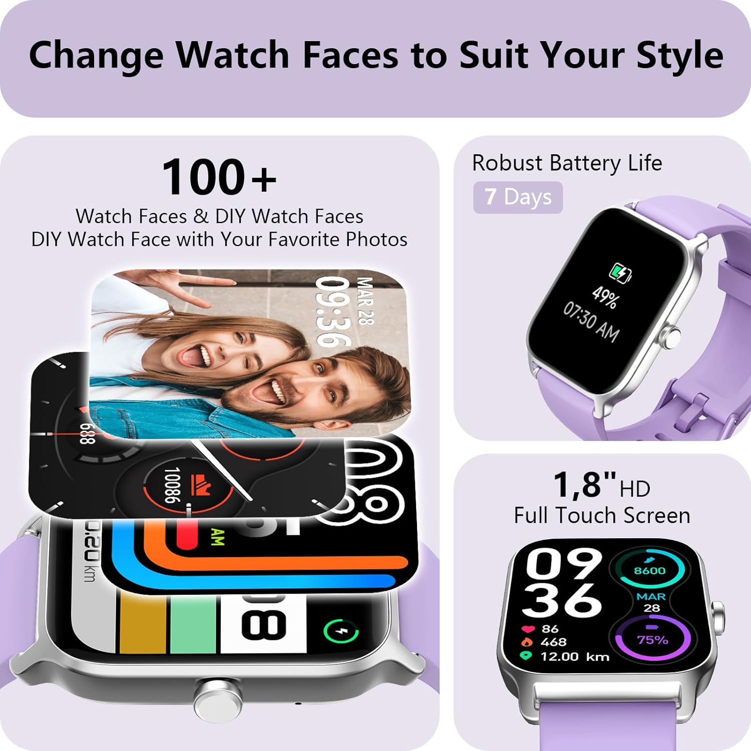Womens Smart Watch Bluetooth Call Alexa Purple