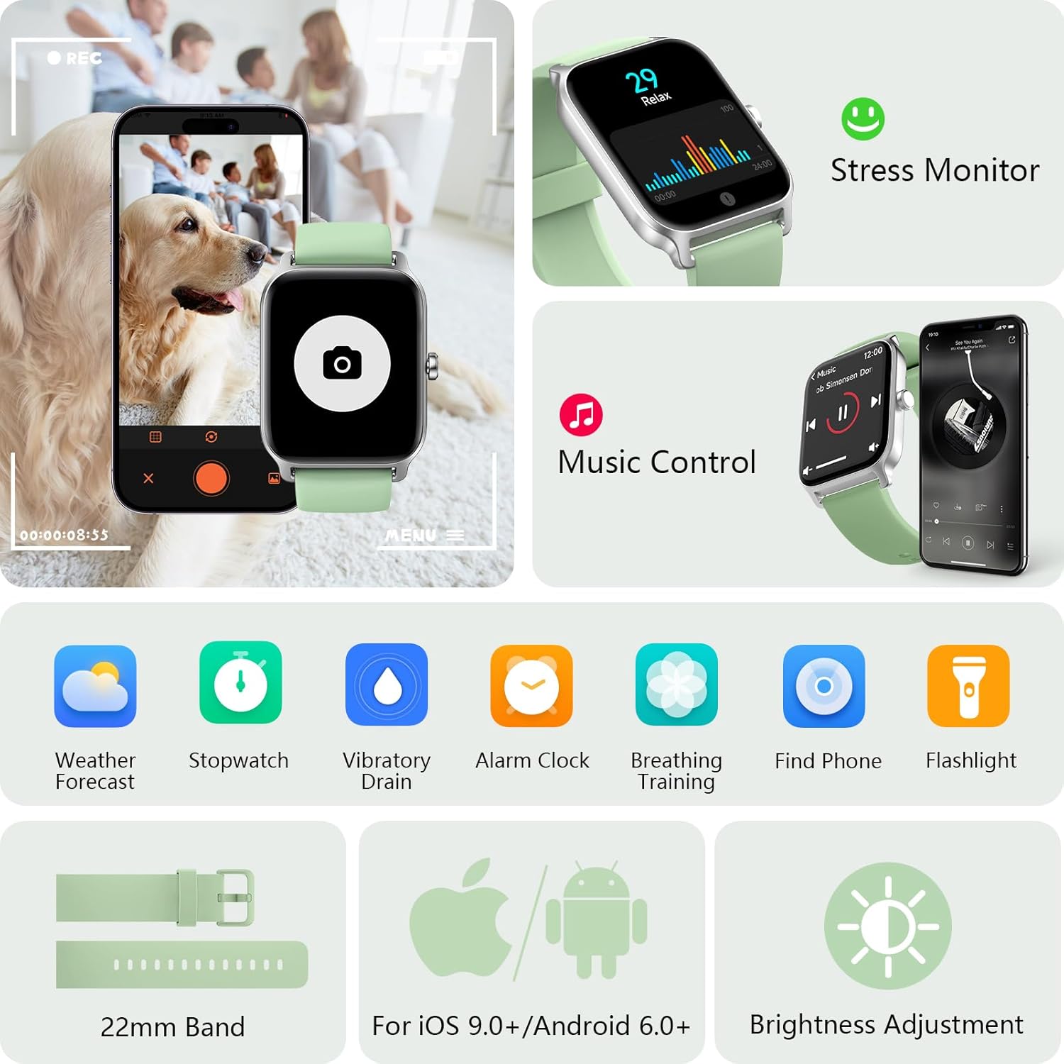 Smart Watch Bluetooth Call Alexa Fitness Tracker Green