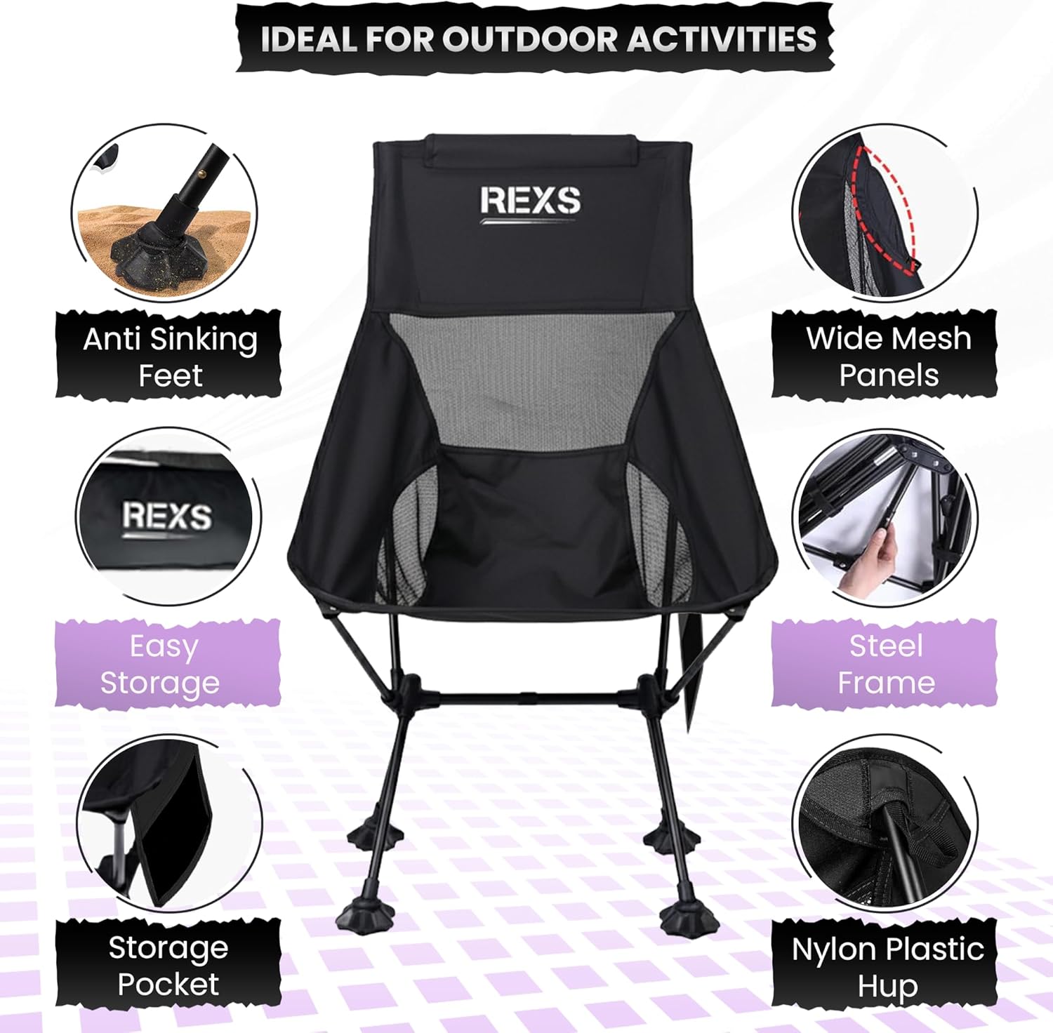 Lightweight Folding Camping Chair Compact Outdoor Black