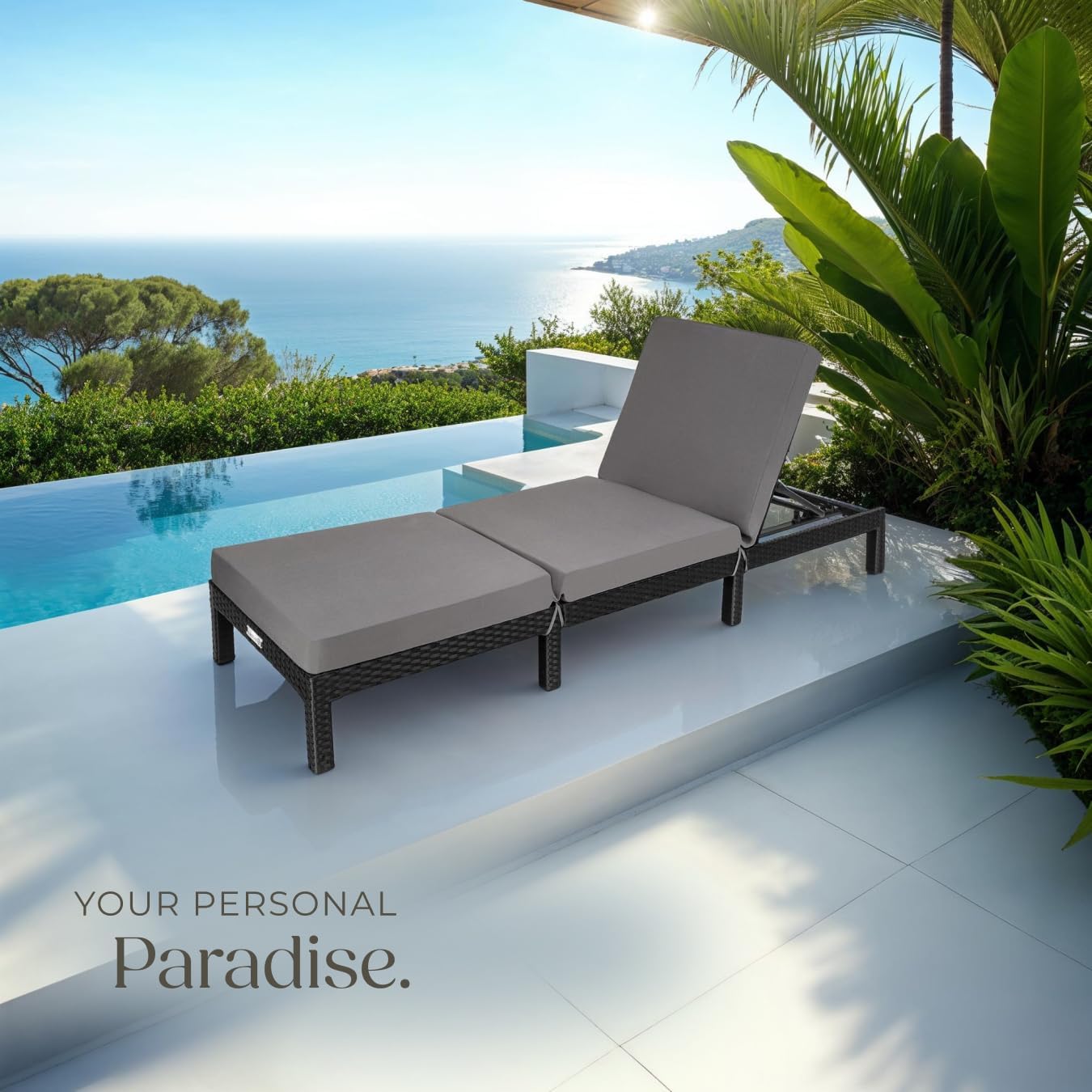 Luxury Rattan Sun Lounger 6 Position Cushion Black