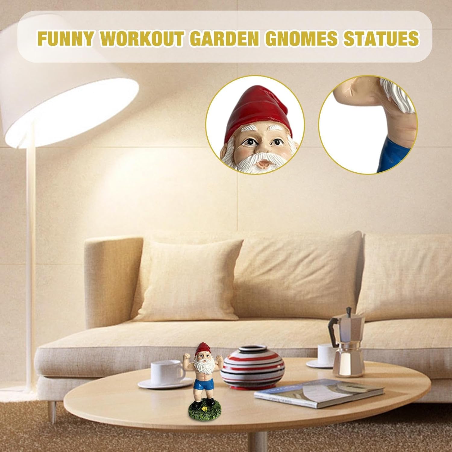 Funny Weightlifting Gnome Statue Resin Garden Decor Outdoor