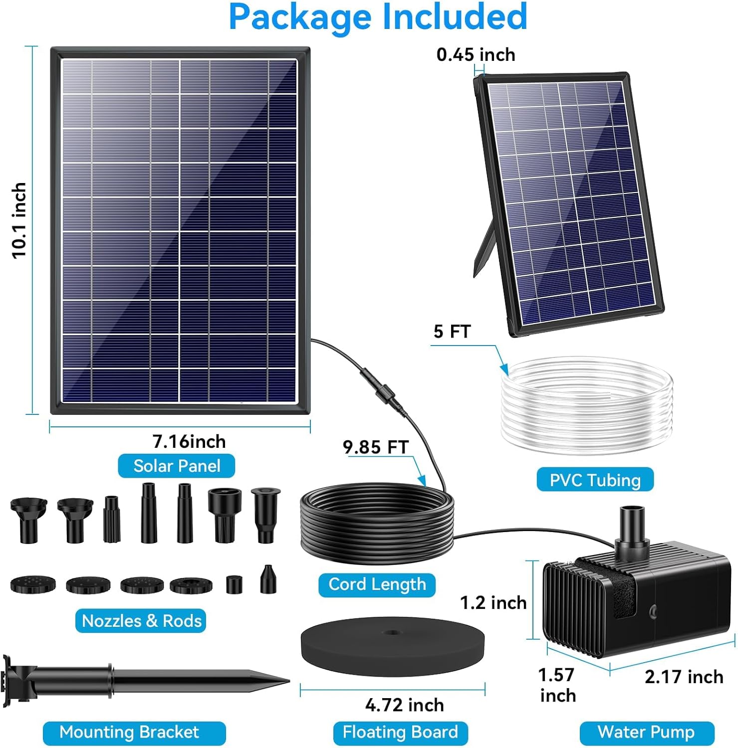 8W Solar Pond Pump Fountain with Battery Backup 8 Nozzles