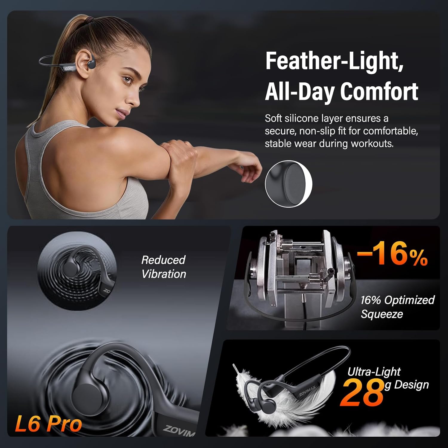 Bone Conduction Bluetooth Open Ear Headphones IPX7 Sport 10H