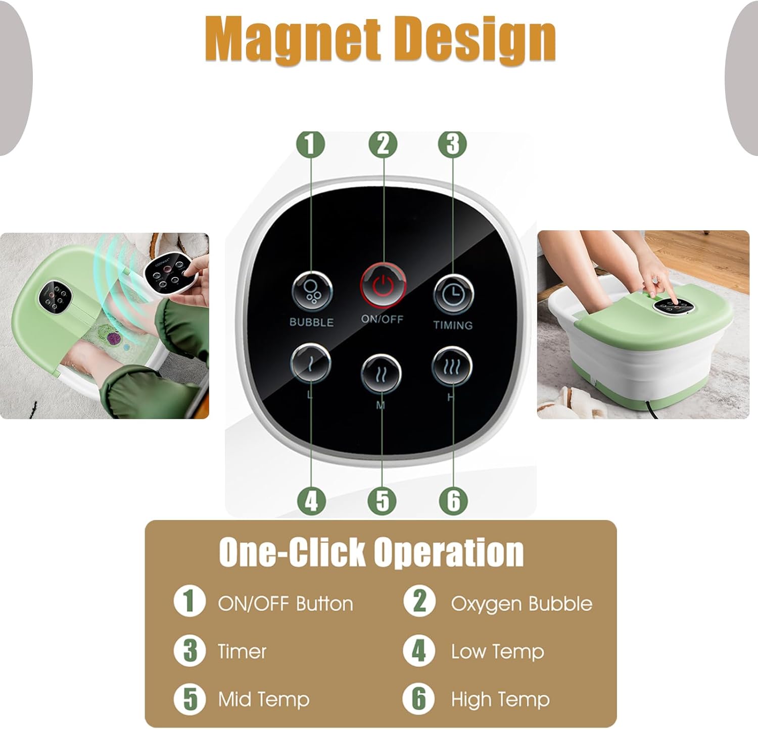 Foldable Foot Spa Massager Heated Bubble Roller Remote Timer