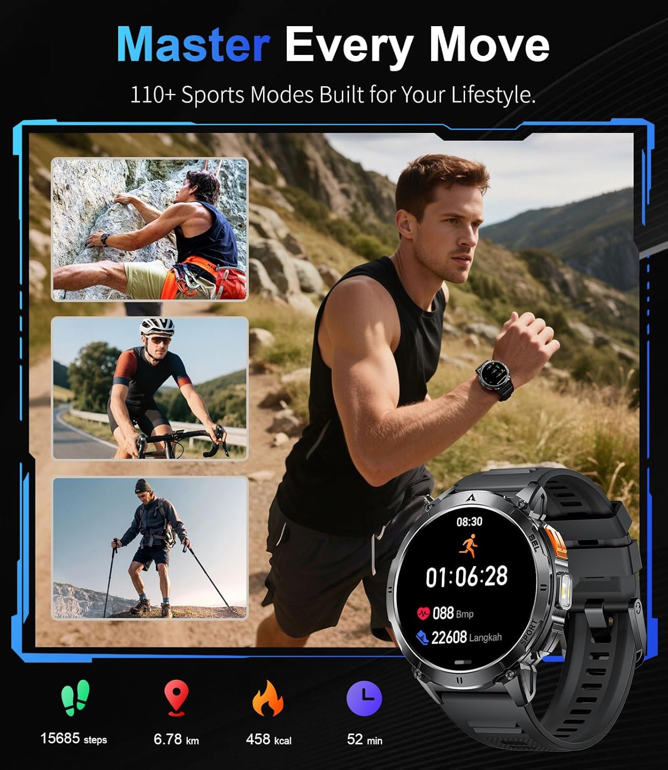 Military Smart Watch AMOLED Bluetooth Call 120 Sport Modes