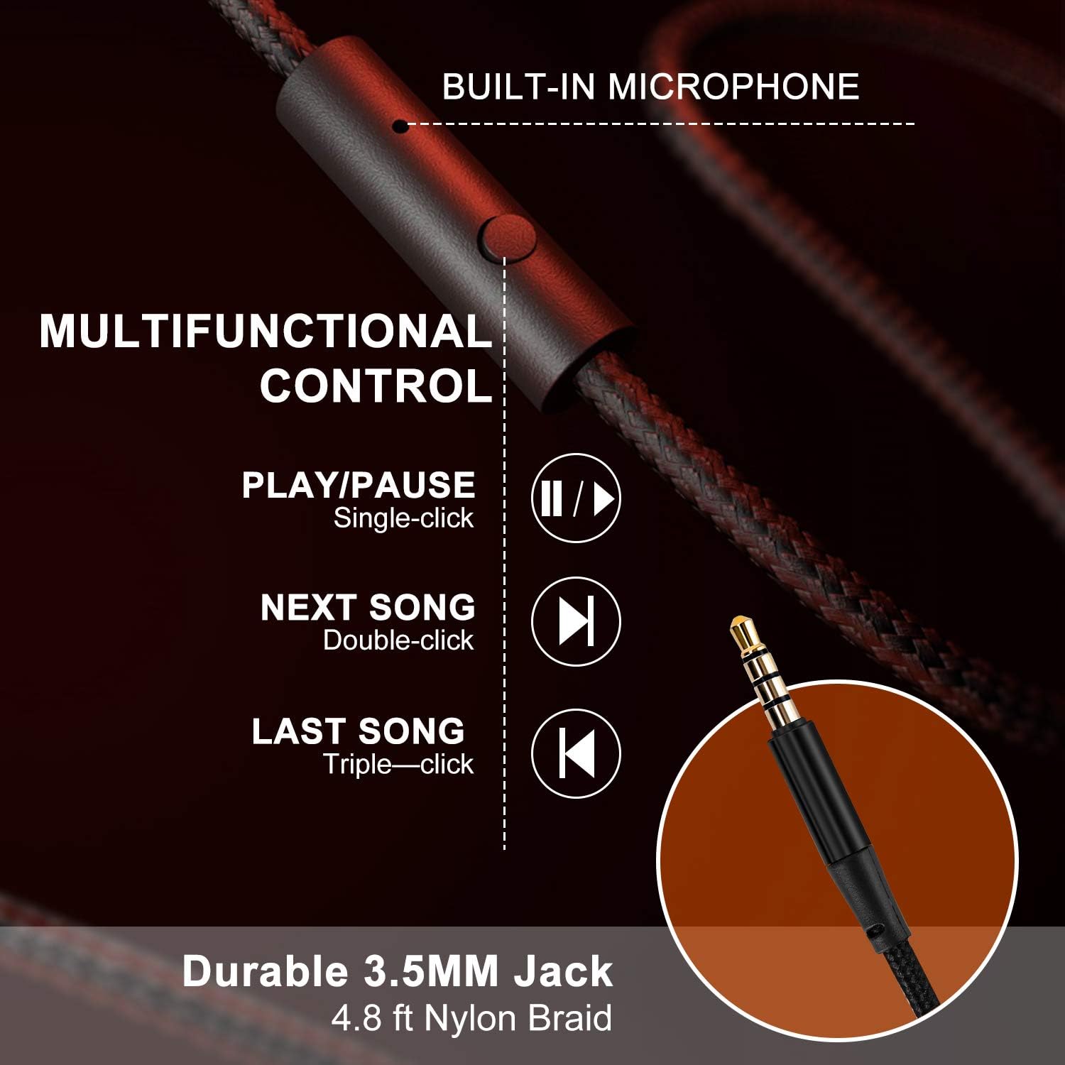 Wired Over Ear Headphones With Mic Stereo Bass 3.5mm Orange
