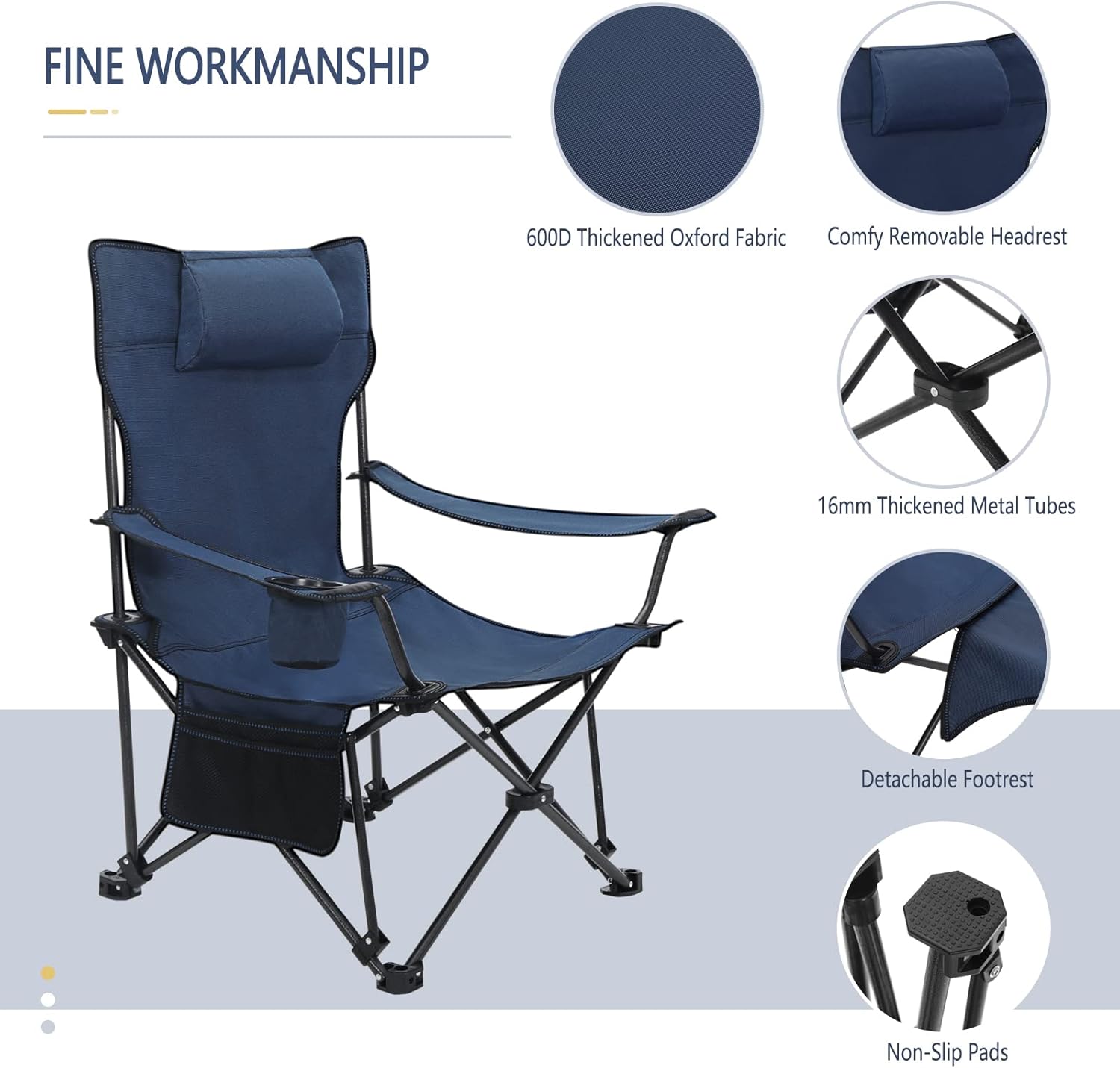 2 Pack Blue Reclining Camping Chairs with Footrest Set