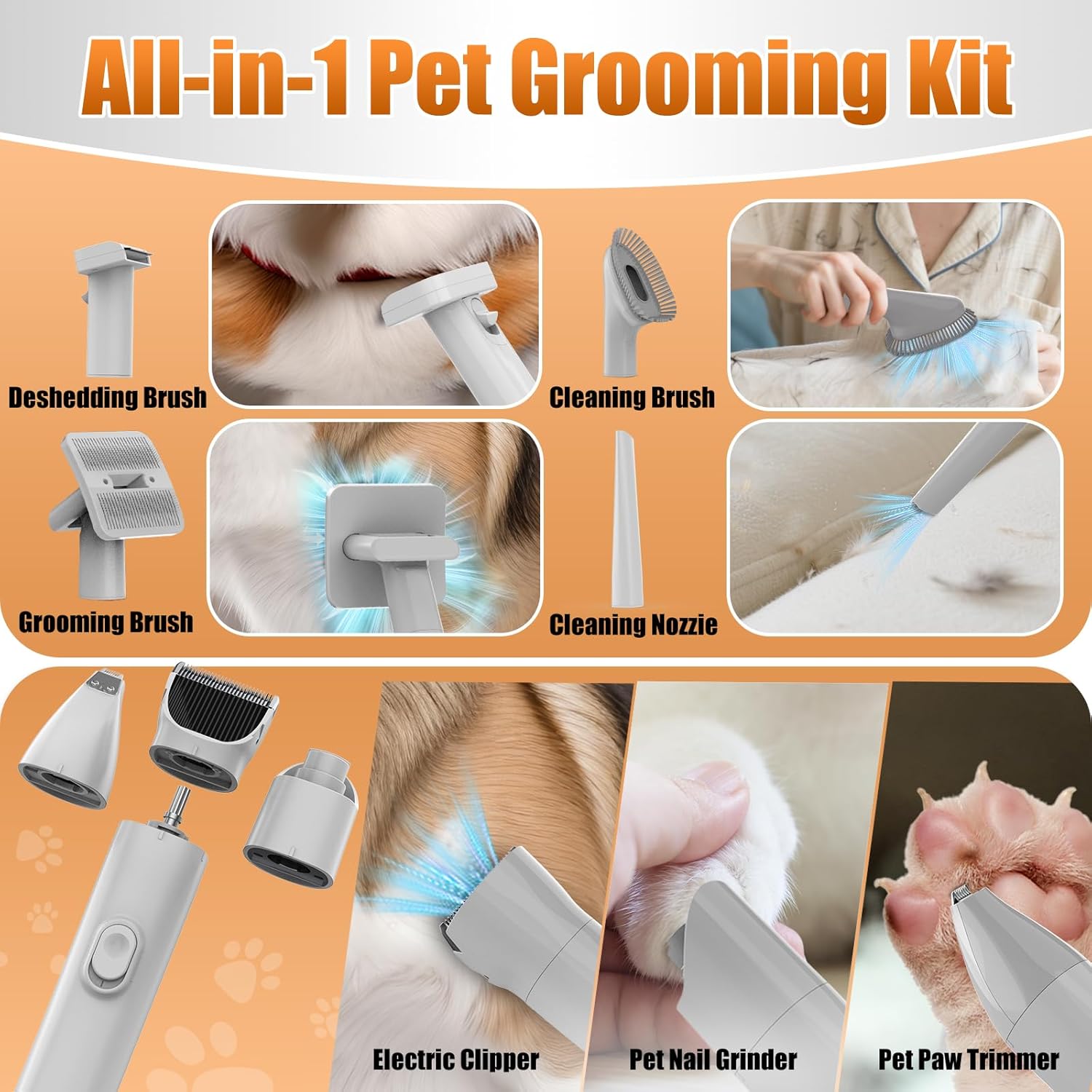 Dog Grooming Vacuum Kit 12000Pa 2L 8 Tool Low Noise